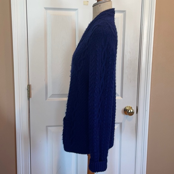 Vintage Handmade chunky Cable knit navy blue cardigan sweater - Picture 12 of 16